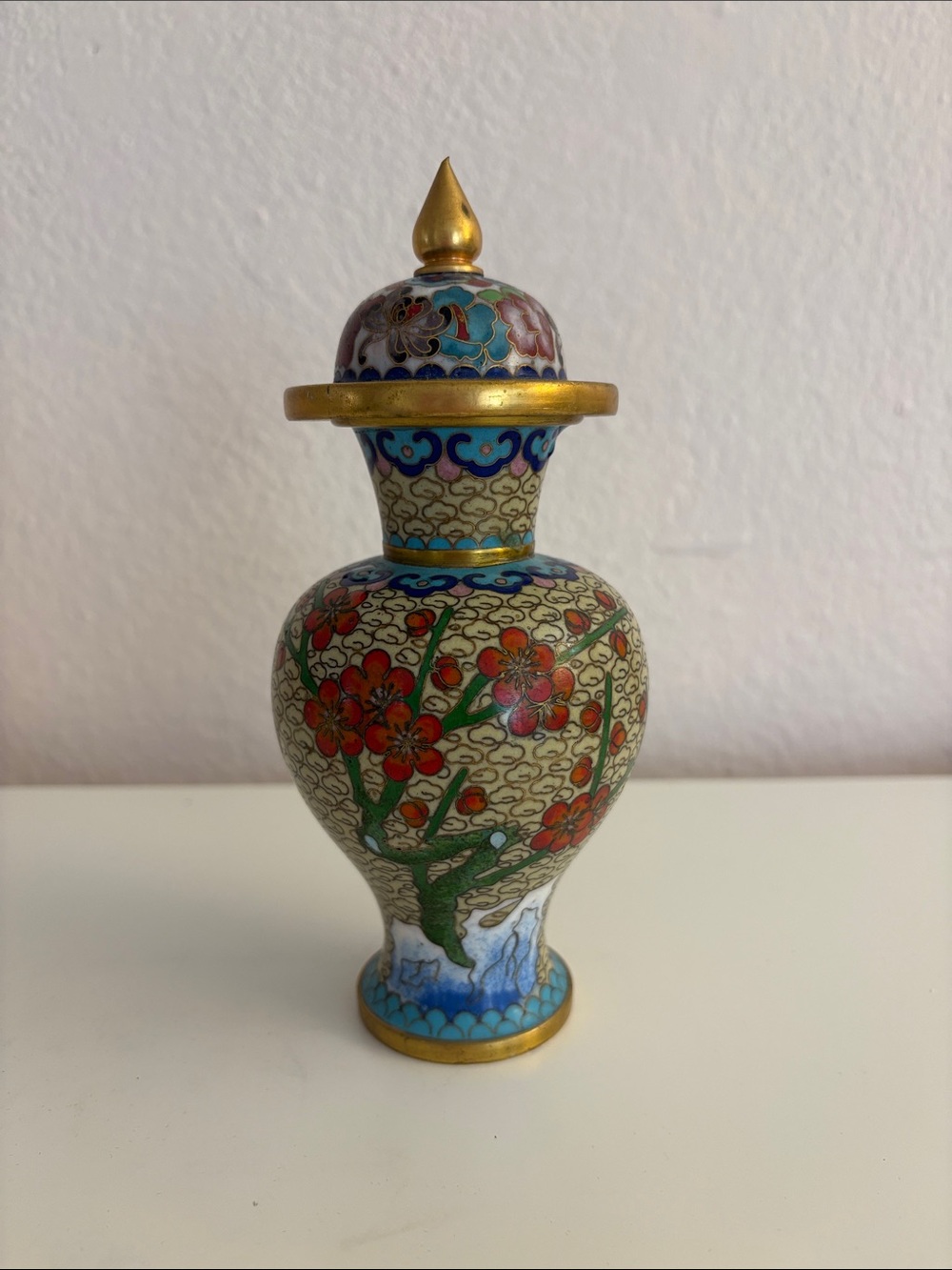 Cloisonné Floral Mini Vase with Gold Accents - Red & Blue